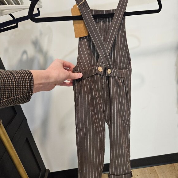 Mebie Baby Charcoal Stripe Linen Cotton Overalls 3T - Picture 4 of 4